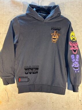 Kids FNAF Dark Gray Graphic Hoodie with Character Sleeve Art